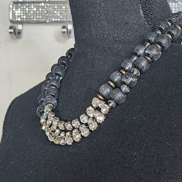 Chico's Vintage Black Lace Beads and Clear Rhinestone Double Strand 18" Necklace - Picture 9 of 17